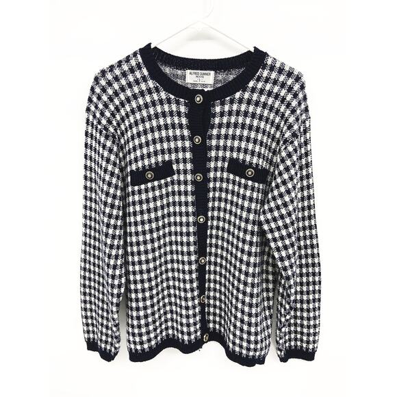 Alfred Dunner Petites Navy Blue Check Sweater Size L Country Club Nautical Core - Picture 1 of 6